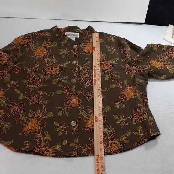 Nomadic Traders size large silk linen floral boxy 3/4 sleeve button front - Picture 10 of 11